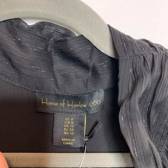 NWT HOUSE OF HARLOW 1960 glam boho button front high neck balloon sleeve 3056 - Picture 8 of 13